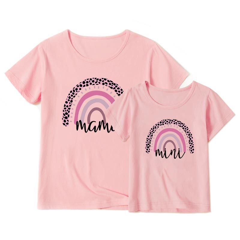 Cartoon Rainbow Mother And Daughter Short Sleeve T-shirt