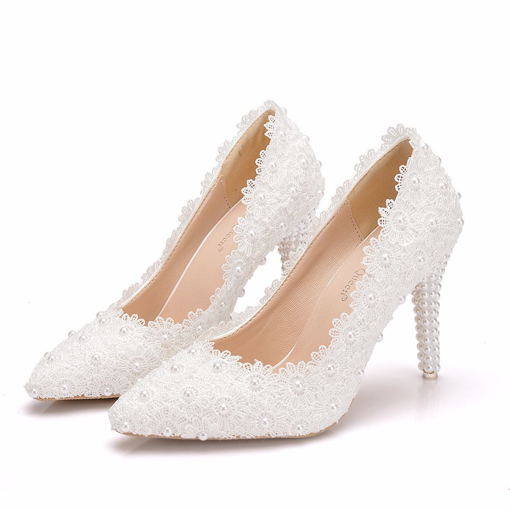 Pearl Lace Large Size Wedding Shoes