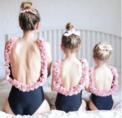 Flower halter mother and daughter swimsuit