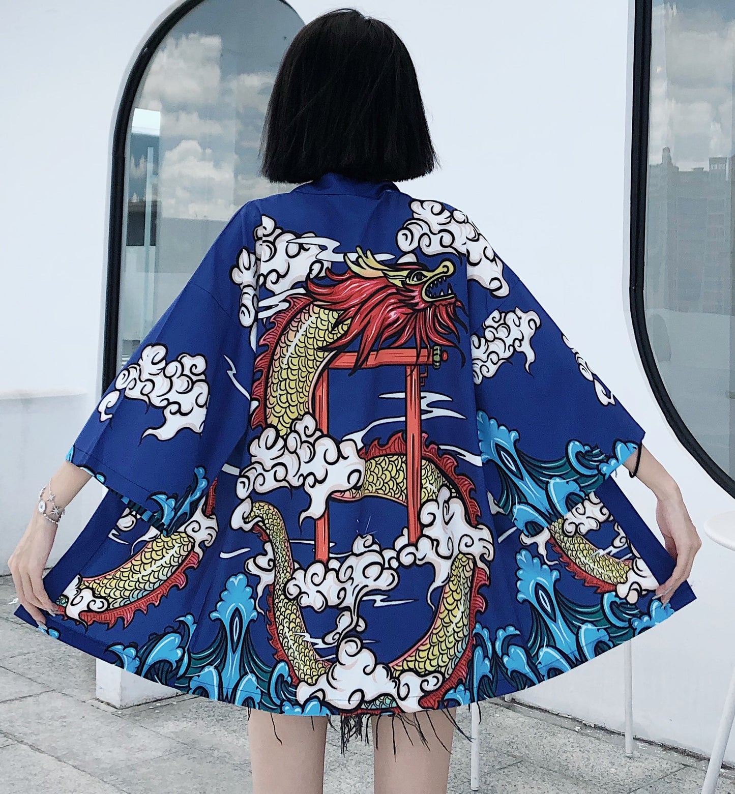 Yukatax Haori Anime Dragon Print Japanese Kimono Cardigan