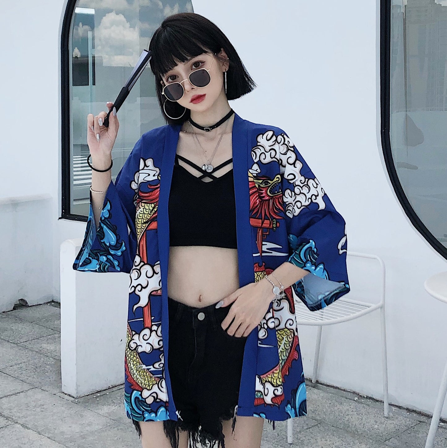 Yukatax Haori Anime Dragon Print Japanese Kimono Cardigan