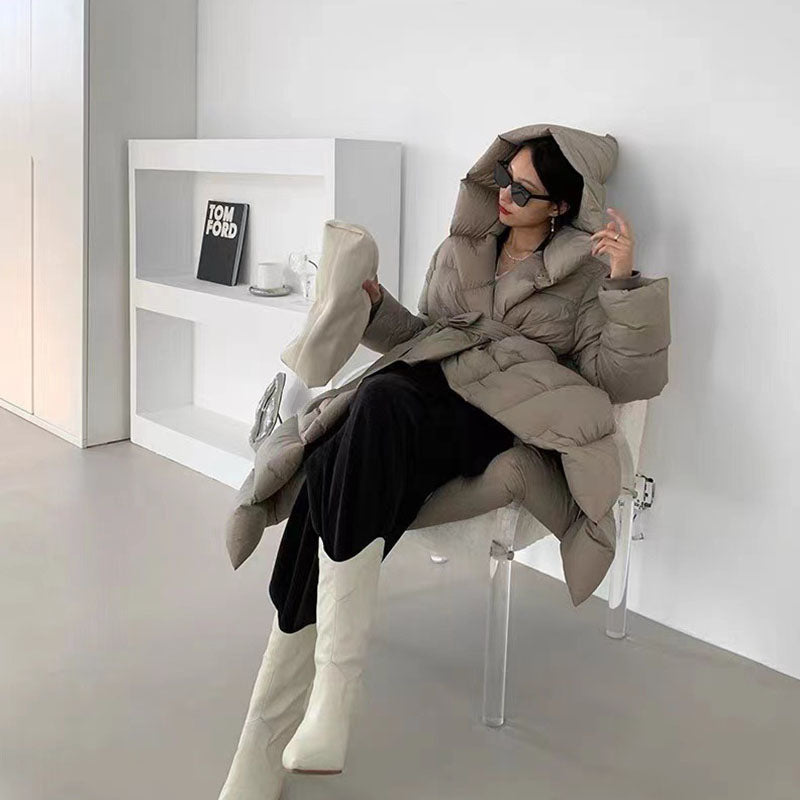 Waist Cinched Long light weighted Down Jacket