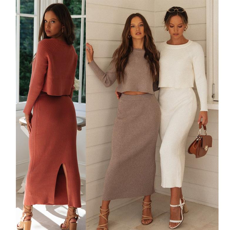 Knitting Matte Color Two Pieces Set