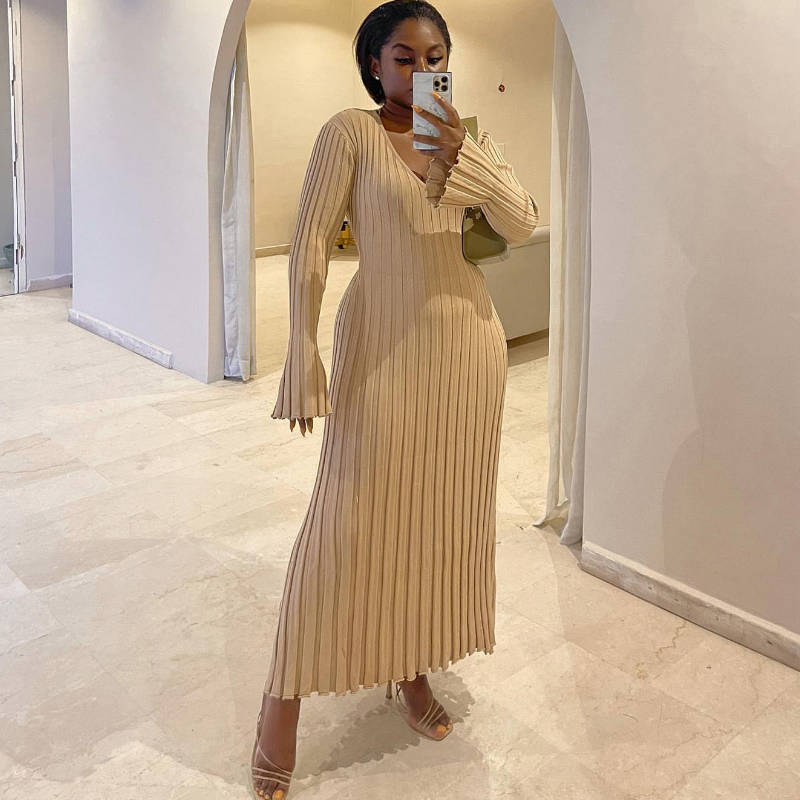 Fit one piece V-neck Knitted Maxi Dress