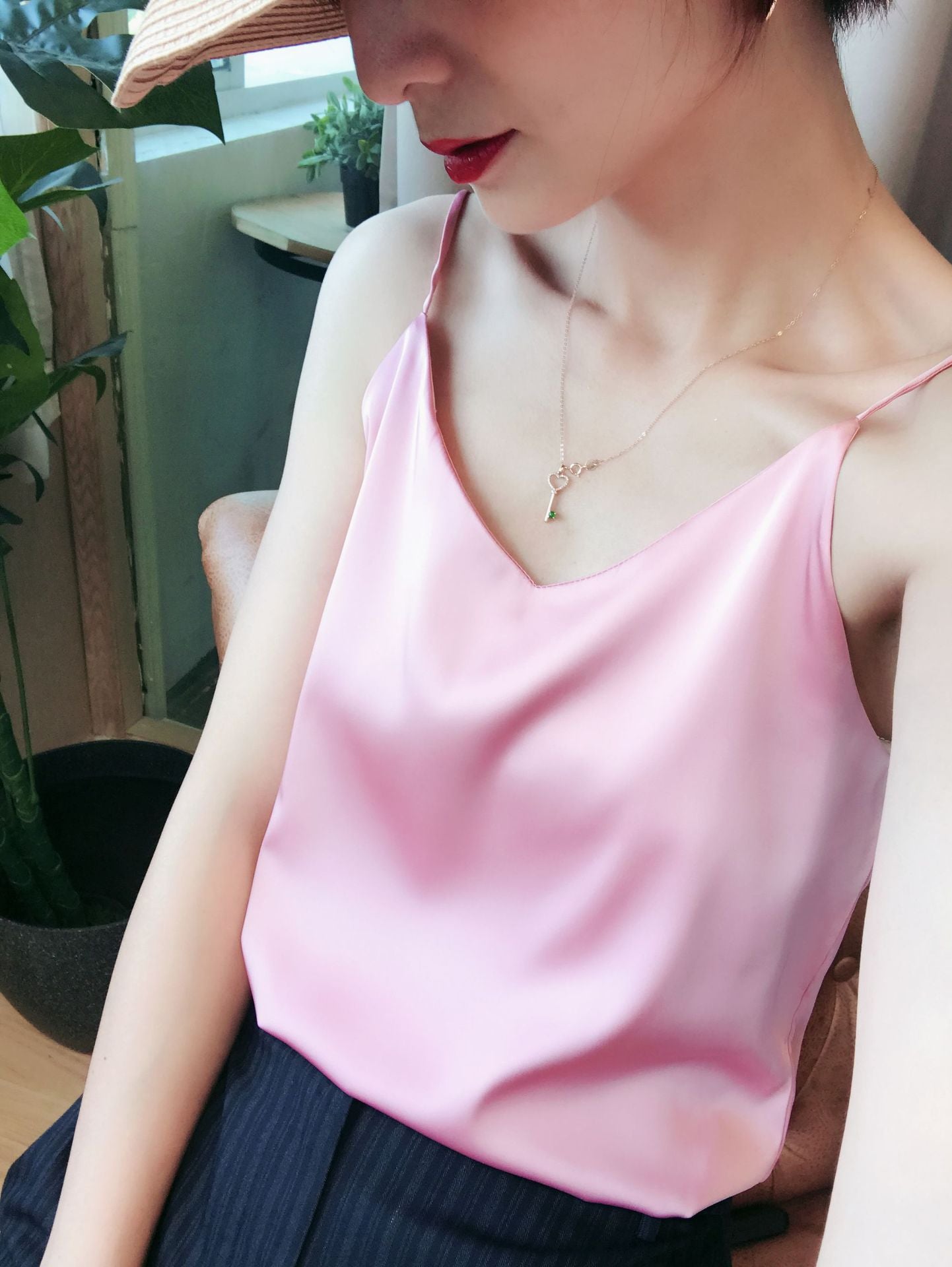 Women Summer Silk Tank Sleeveless Casual Tops V-Neck Female