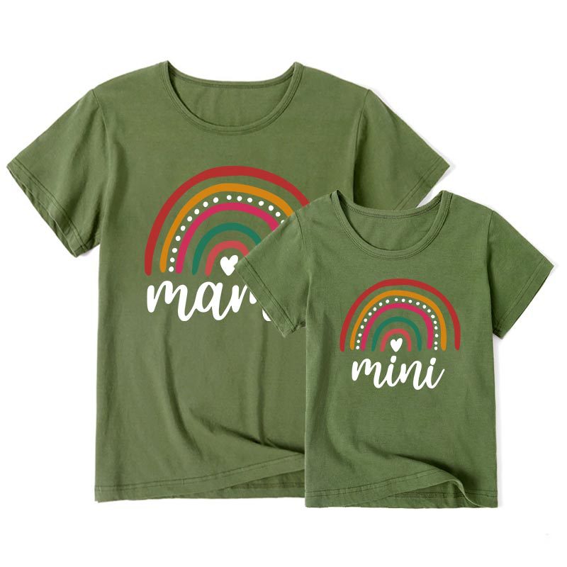 Rainbow Print T-shirt Mother And Daughter Mom Cotton Short Sleeve Top Summer INS Family Wear