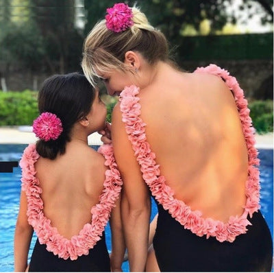 Flower halter mother and daughter swimsuit