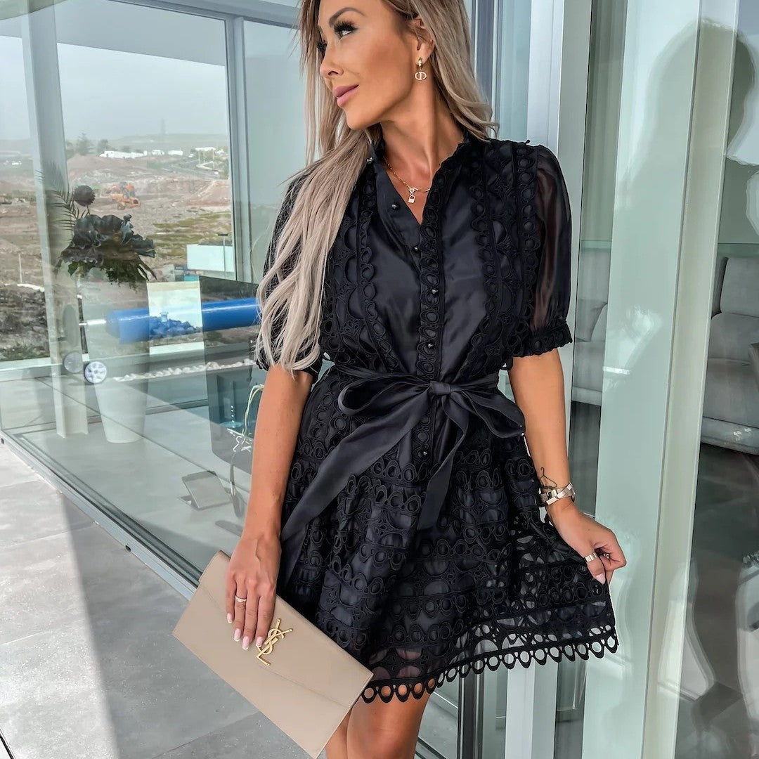 Fashion Lace Stitching Mini Dress For Women