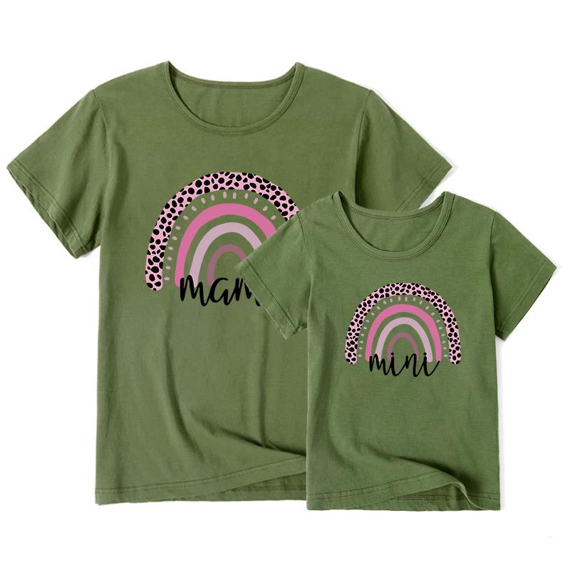 Cartoon Rainbow Mother And Daughter Short Sleeve T-shirt