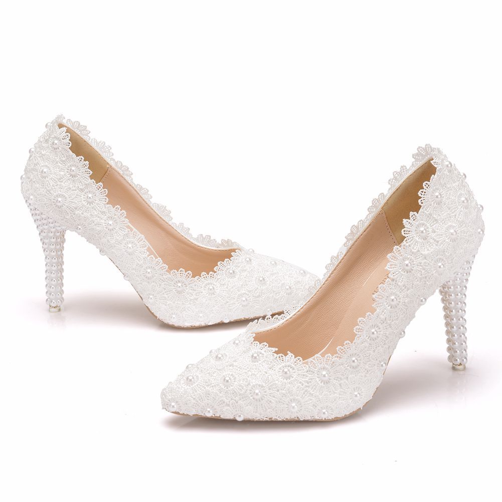 Pearl Lace Large Size Wedding Shoes