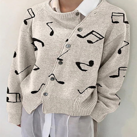 New Style Oblique Buckle Irregular Design Round Neck Knitted sweater