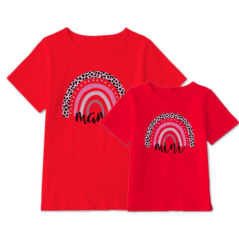 Cartoon Rainbow Mother And Daughter Short Sleeve T-shirt