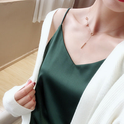 Women Summer Silk Tank Sleeveless Casual Tops V-Neck Female