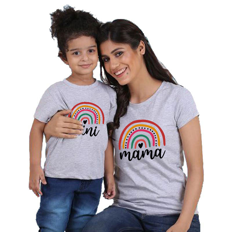 Rainbow Print T-shirt Mother And Daughter Mom Cotton Short Sleeve Top Summer INS Family Wear