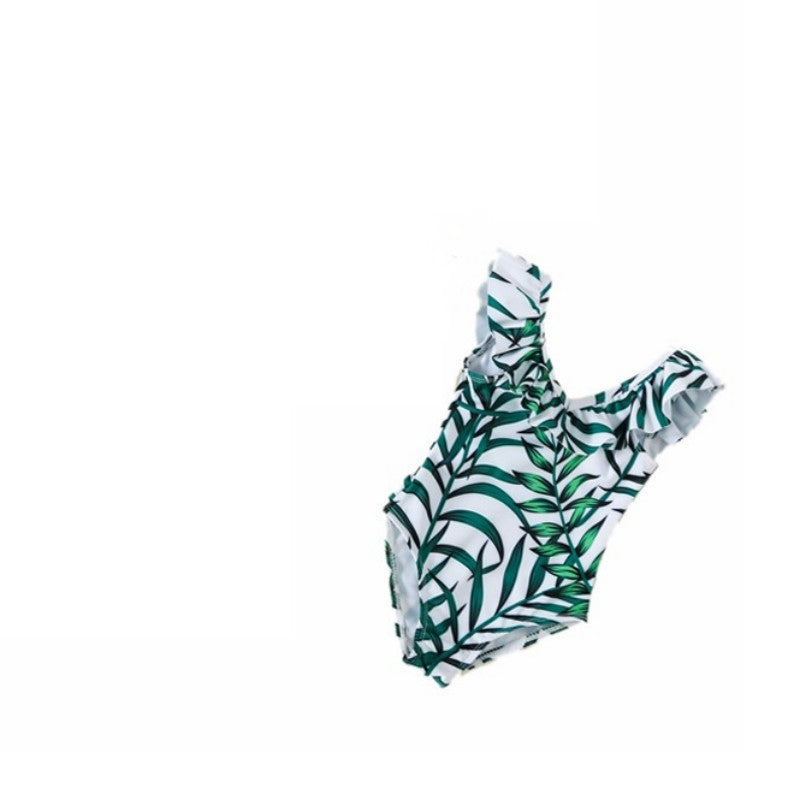 Green V-neck Swimsuit For Mother And Daughter