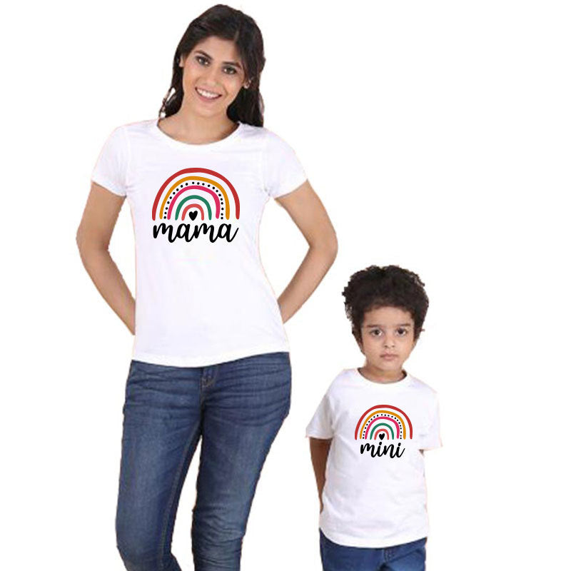 Rainbow Print T-shirt Mother And Daughter Mom Cotton Short Sleeve Top Summer INS Family Wear