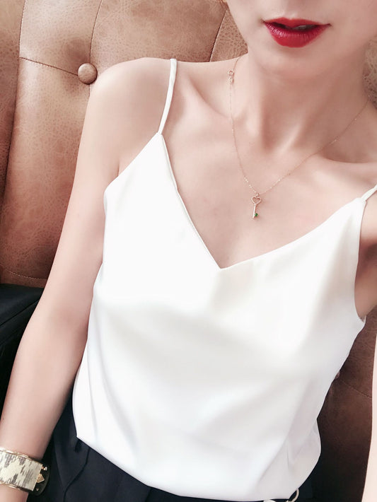 Women Summer Silk Tank  Sleeveless Casual Tops V-Neck Female