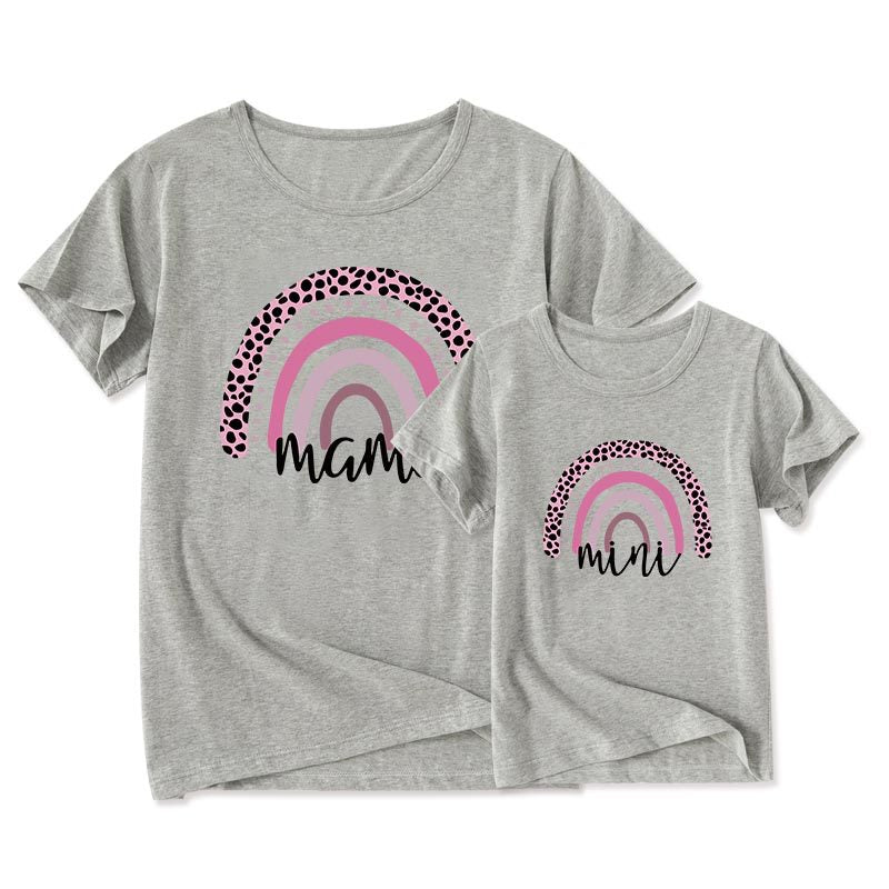 Cartoon Rainbow Mother And Daughter Short Sleeve T-shirt