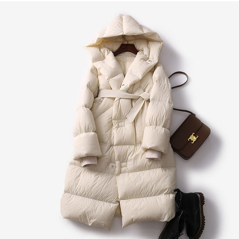 Waist Cinched Long light weighted Down Jacket