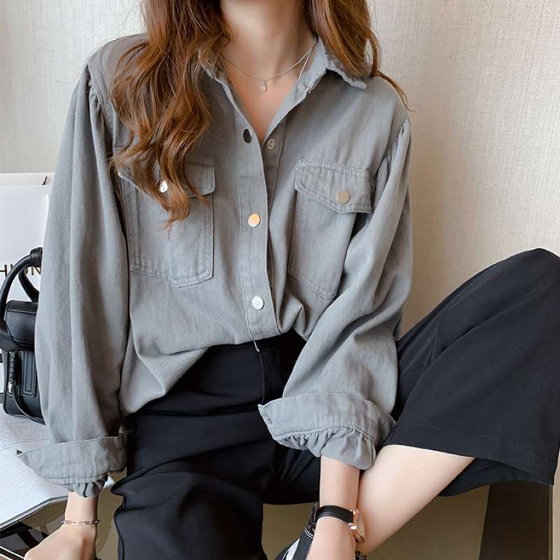 Pockets Long Sleeve Blouse