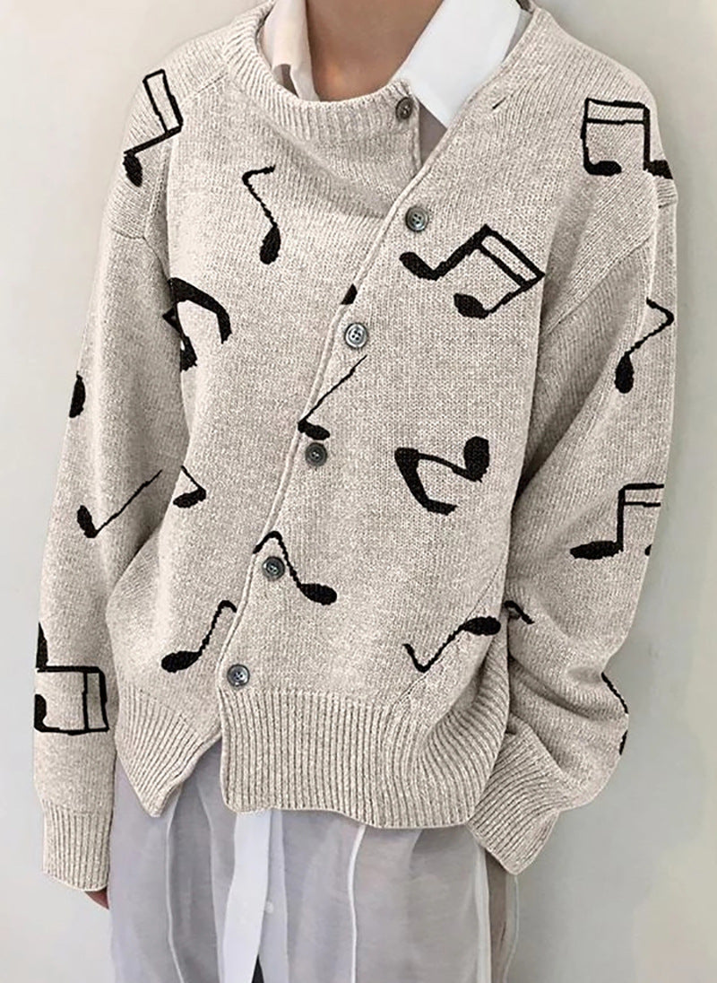 New Style Oblique Buckle Irregular Design Round Neck Knitted sweater