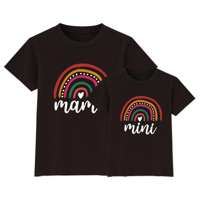 Rainbow Print T-shirt Mother And Daughter Mom Cotton Short Sleeve Top Summer INS Family Wear