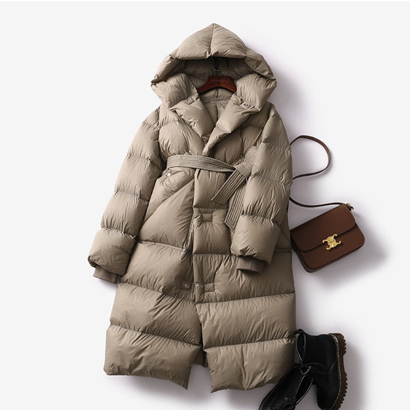 Waist Cinched Long light weighted Down Jacket