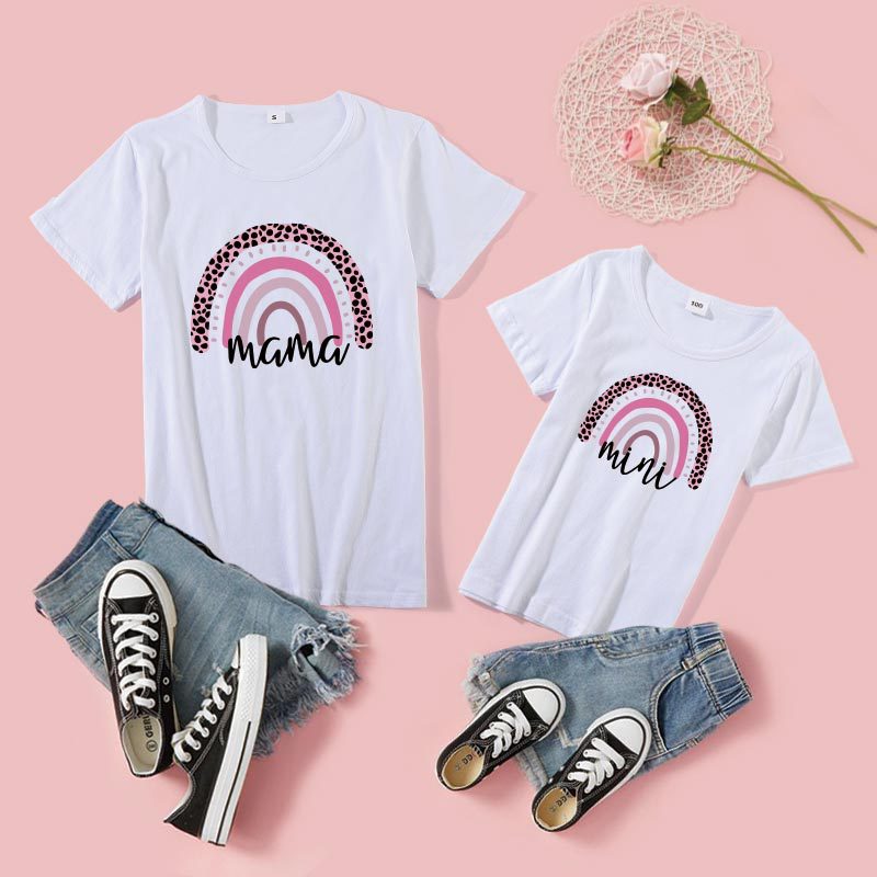 Cartoon Rainbow Mother And Daughter Short Sleeve T-shirt