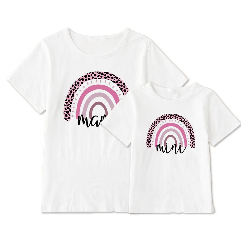 Cartoon Rainbow Mother And Daughter Short Sleeve T-shirt