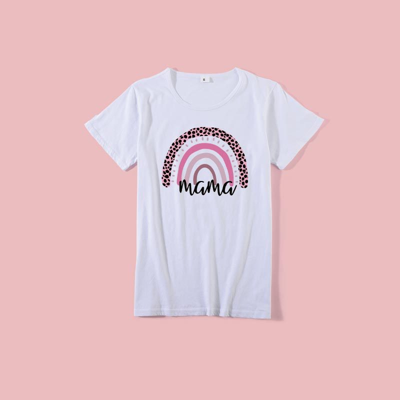Cartoon Rainbow Mother And Daughter Short Sleeve T-shirt