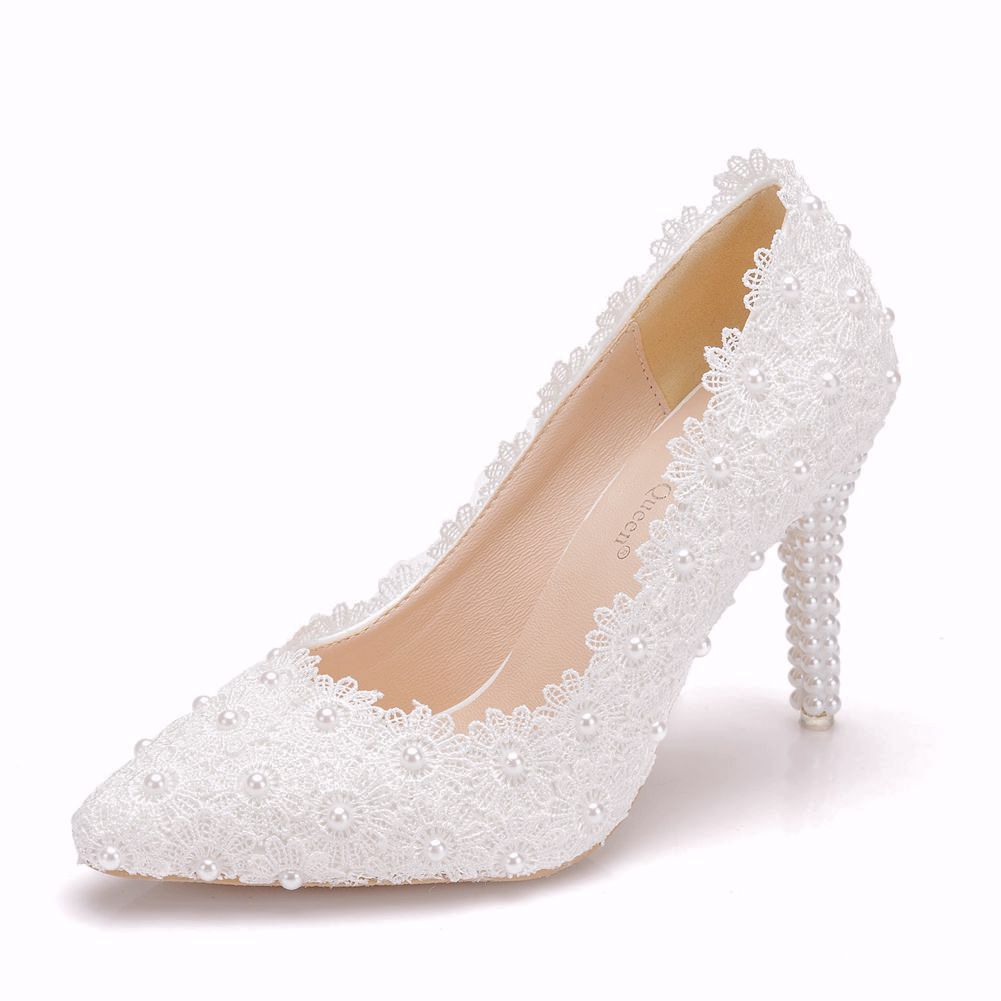 Pearl Lace Large Size Wedding Shoes