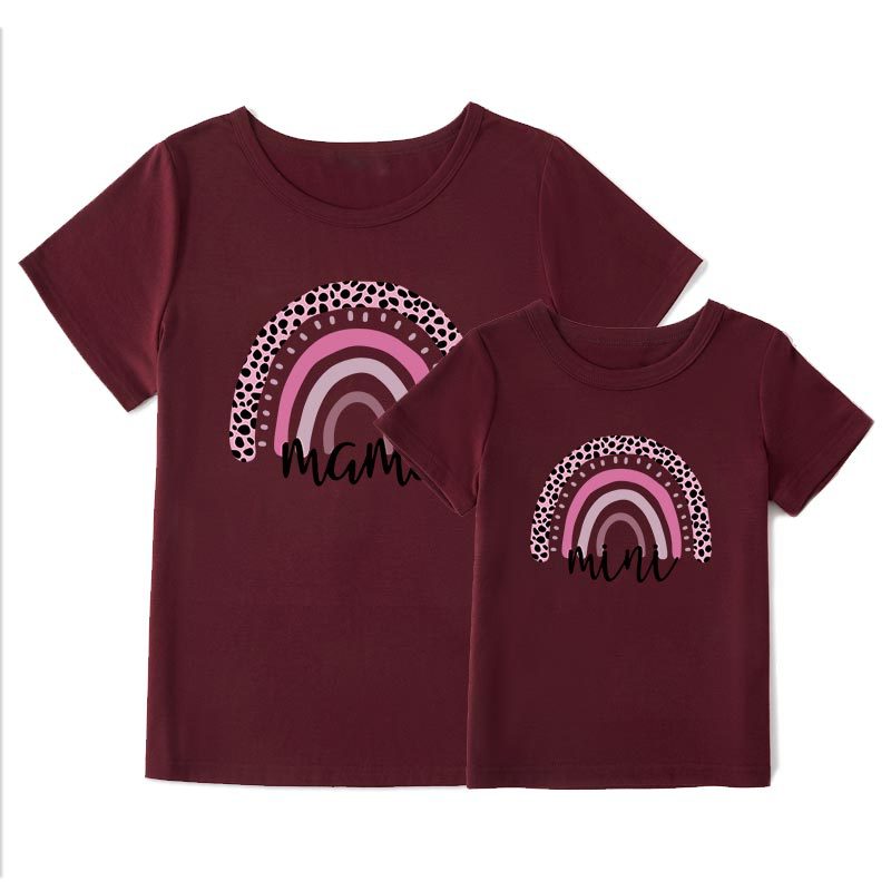 Cartoon Rainbow Mother And Daughter Short Sleeve T-shirt