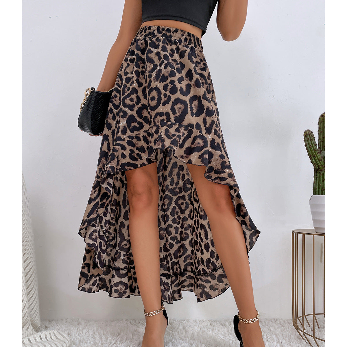 Leopard Print Satin Skirt