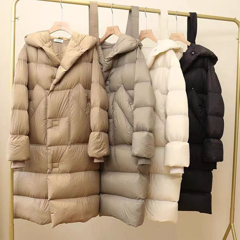 Waist Cinched Long light weighted Down Jacket