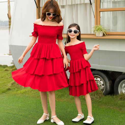 Mother- daughter Summer Red Dress