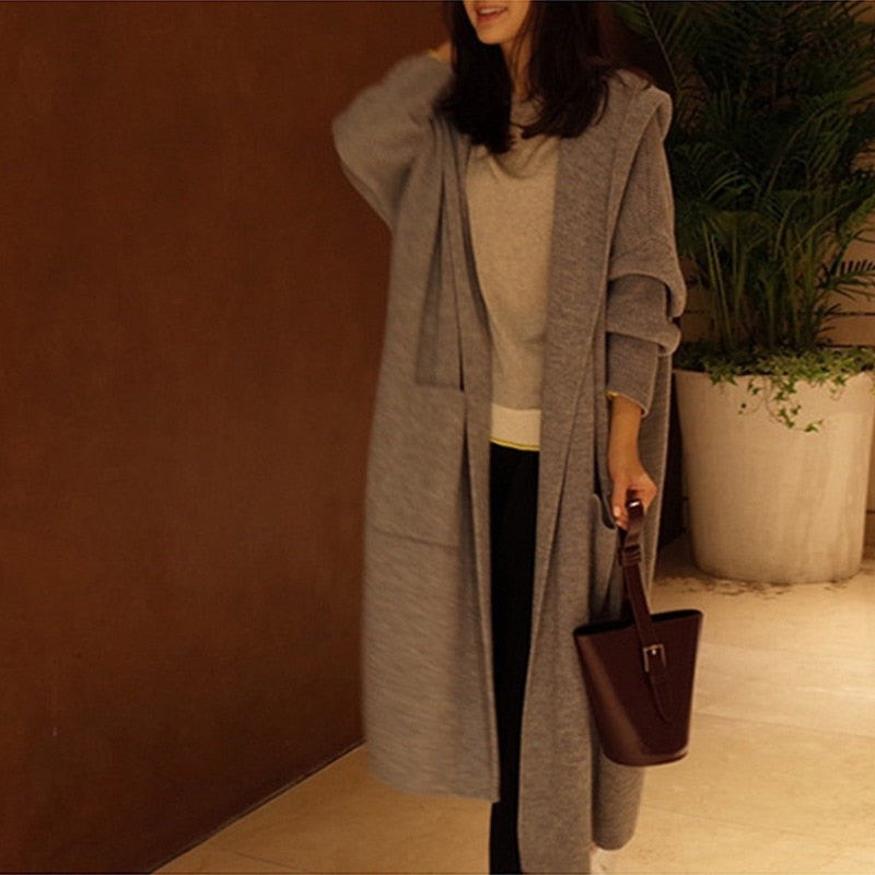 Long Sleeve Over Knee Wool Cardigan