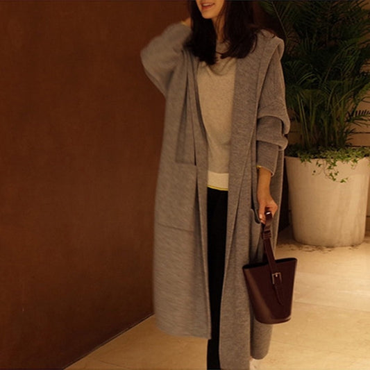 Long Sleeve Over Knee Wool Cardigan
