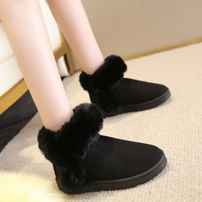 Snow Boots For Women Students Winter Warm Slip On Fluffy Platform Comfy Fleece Ankle Boots Non-slip Plush Cotton Shoes