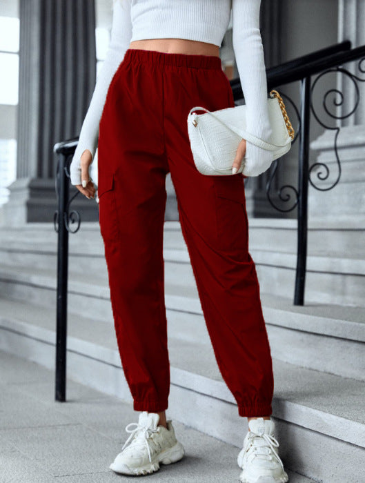 Slip Multi-pocket Elastic Waist Pencil Pants For Women