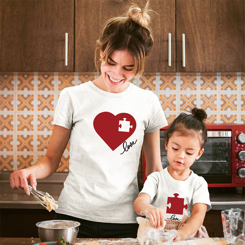 Puzzle Heart Printing Mother-daughter Matching Outfit Top