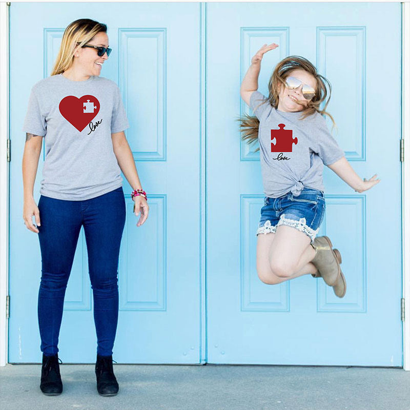 Puzzle Heart Printing Mother-daughter Matching Outfit Top