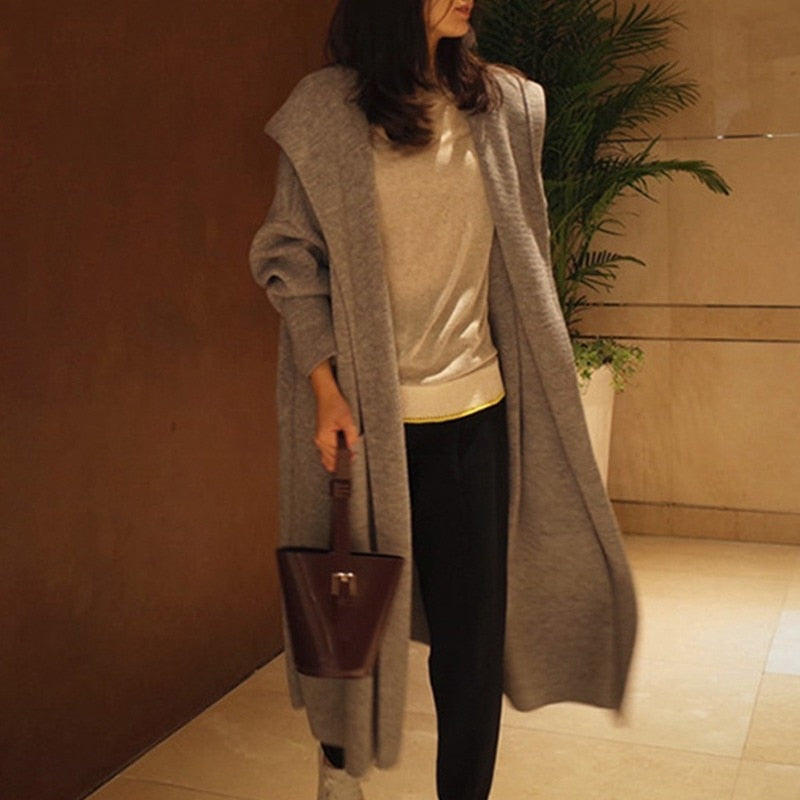 Long Sleeve Over Knee Wool Cardigan