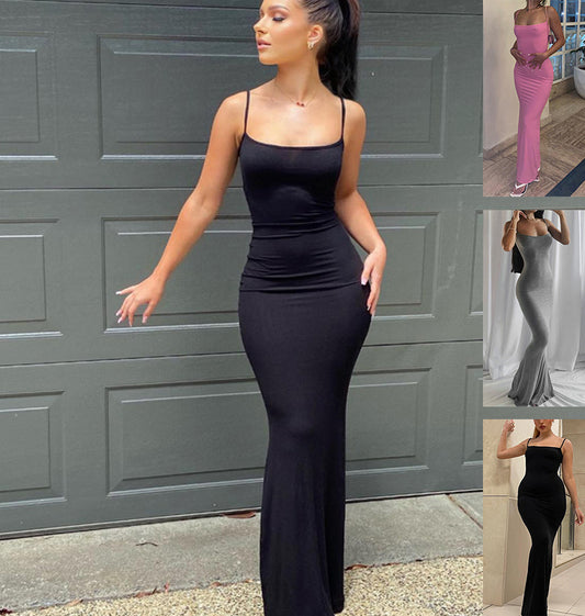 Women Spaghetti Strap Dress Extra Long Daily & Party