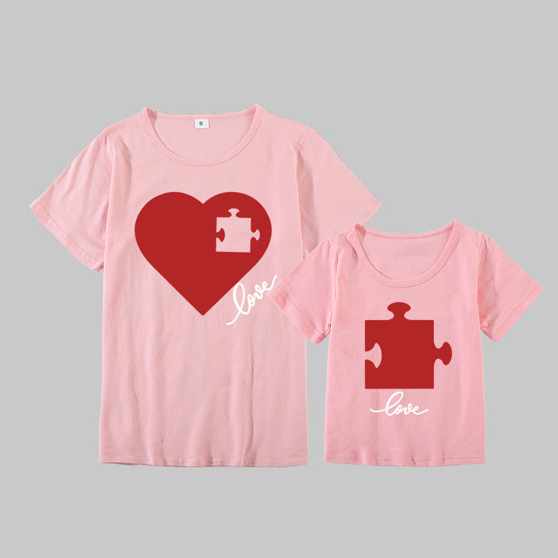 Puzzle Heart Printing Mother-daughter Matching Outfit Top
