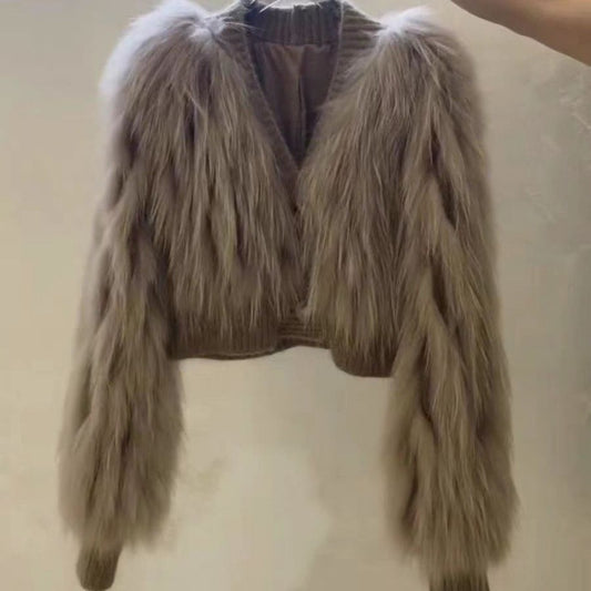 Hollywood Faux Fur Tassel V-neck Coat