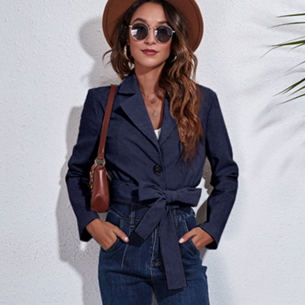 Short Corduroy Jacket Long-sleeved  Women With Belt