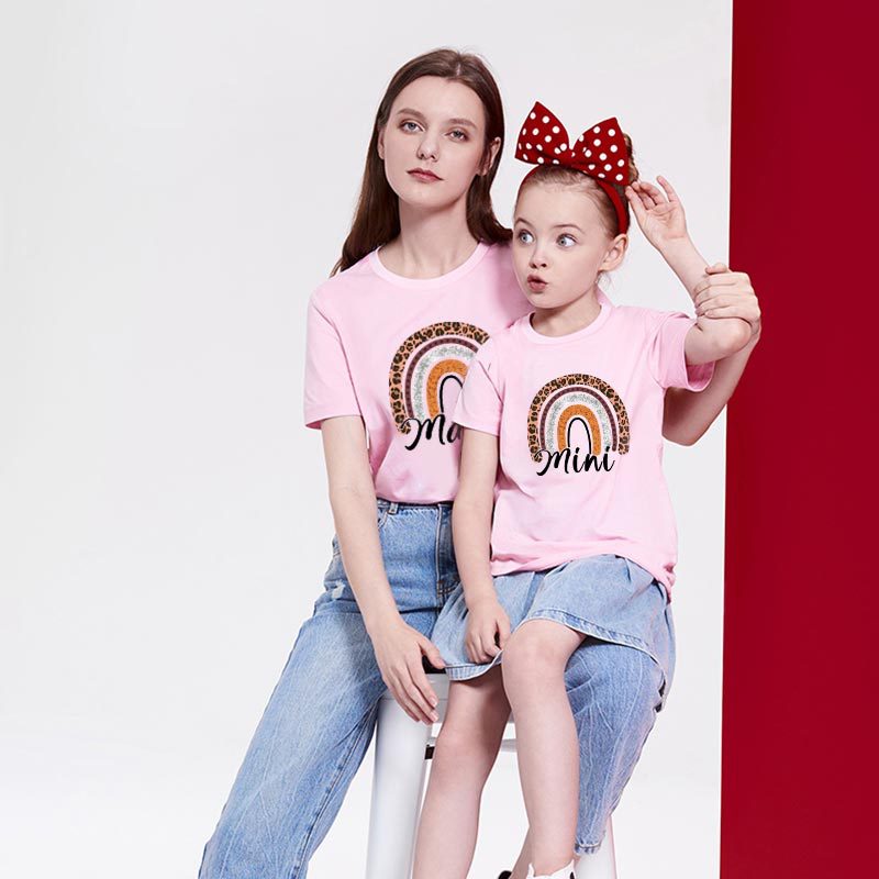 Mom And Daughter Summer Casual Trend New Rainbow Letter Print Short-sleeve