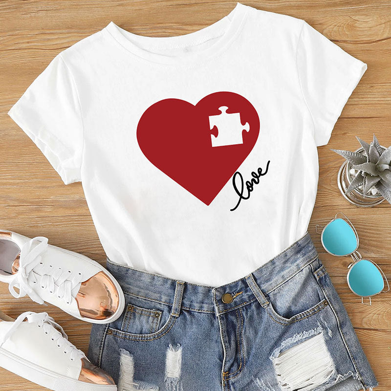 Puzzle Heart Printing Mother-daughter Matching Outfit Top