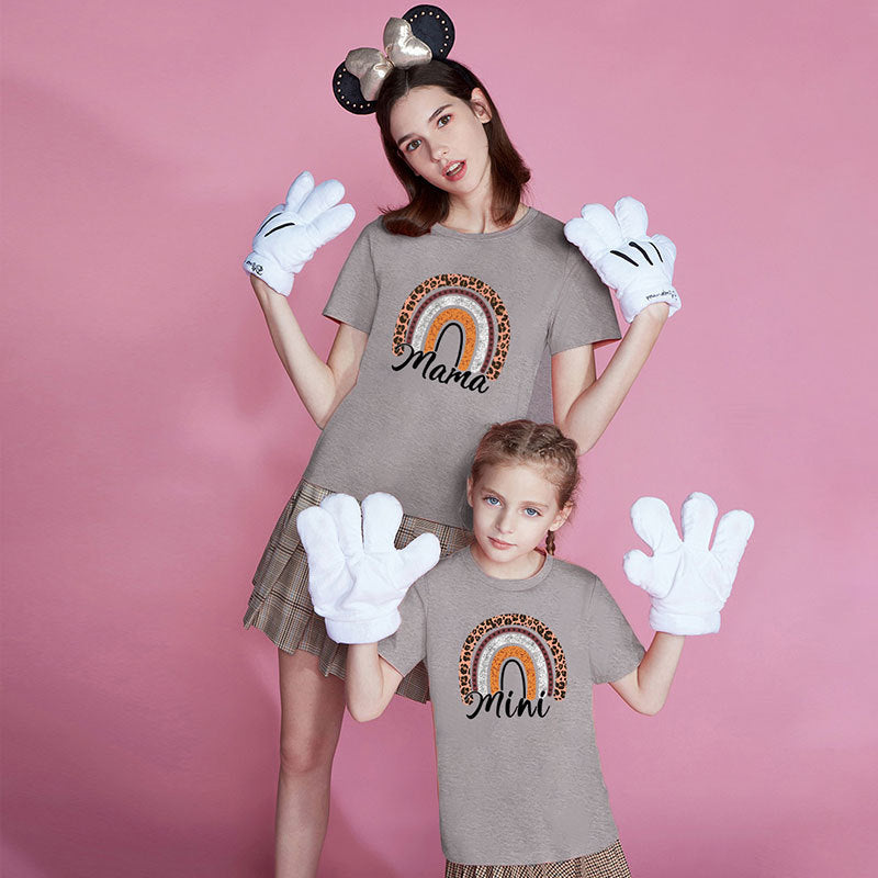 Mom And Daughter Summer Casual Trend New Rainbow Letter Print Short-sleeve