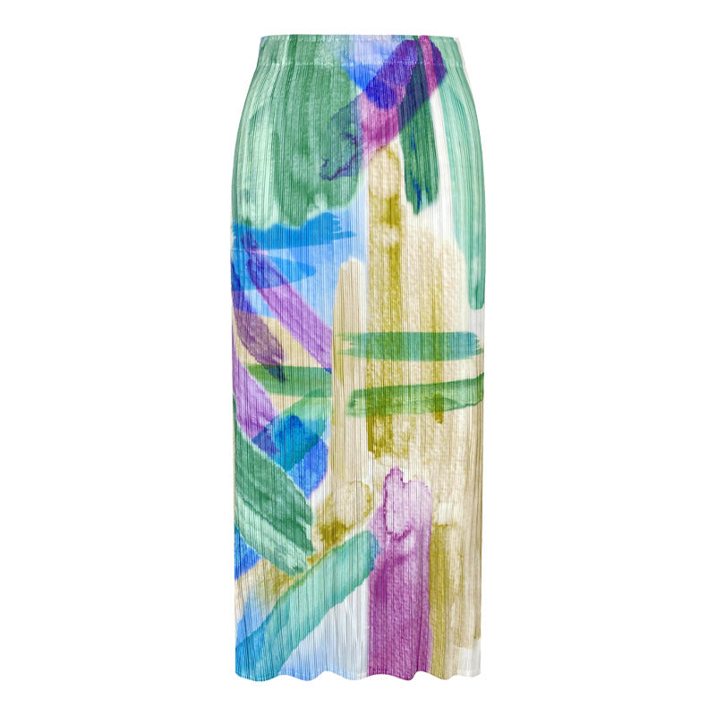 Printed High Waist Slit A- Line Skirt